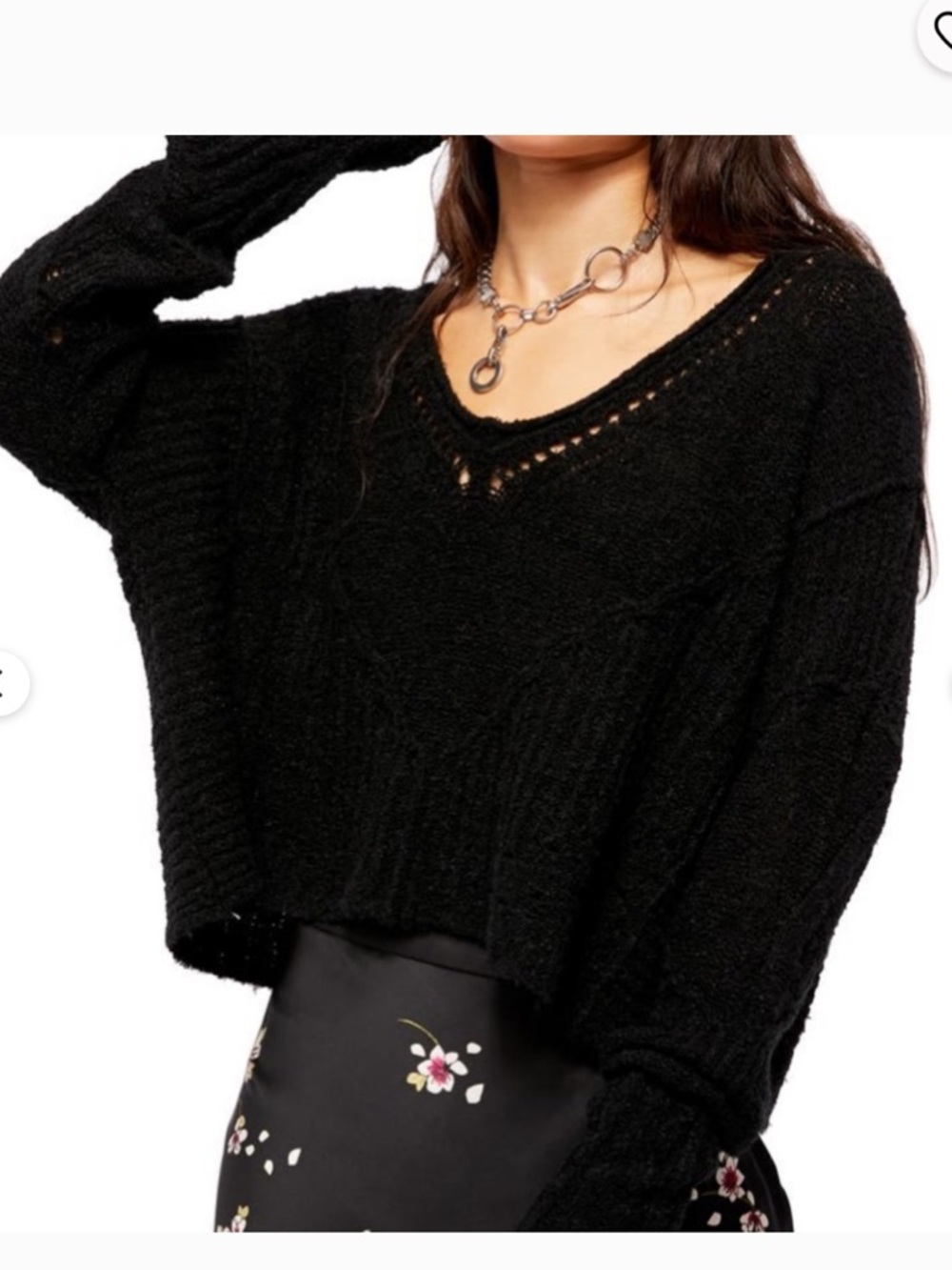 Free people seashell cropped knit sweater size small black